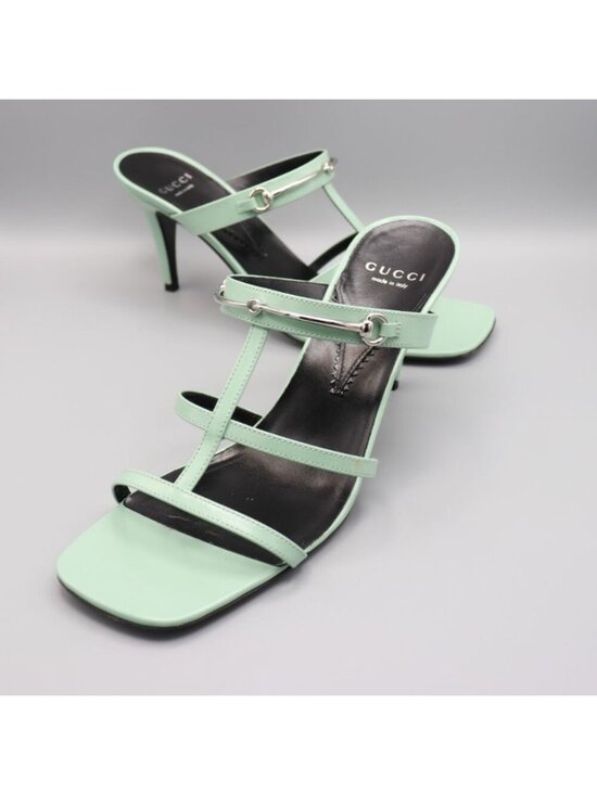 Gucci Shoes - Gucci Regent Pacific Green Leather Slim Horsebit Sandals 38.5 8.5 Square Toe